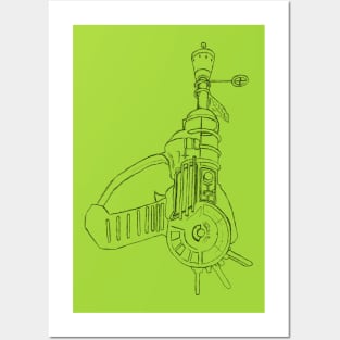 Zombie Ray Gun Blueprint on Lime Green Posters and Art